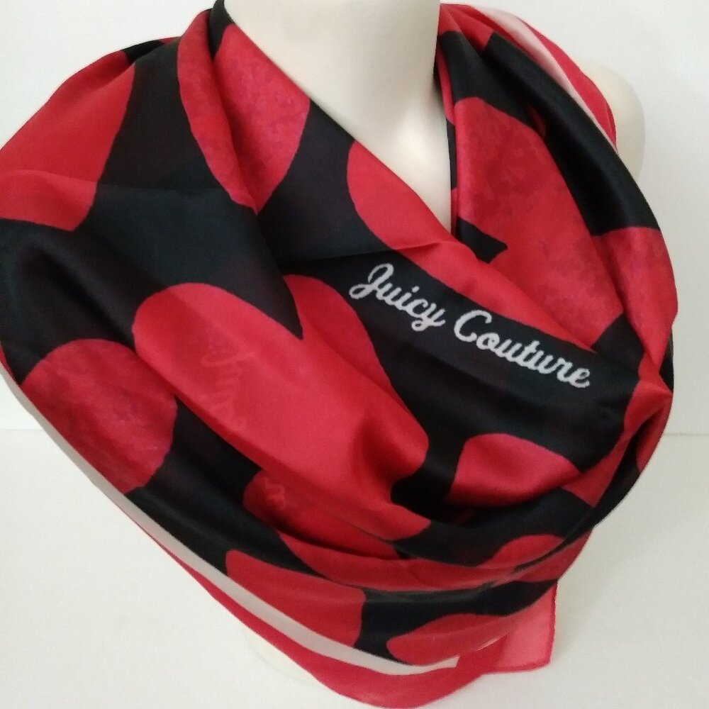 Juicy Couture Muti-Wear Square Scarf Silk-Like Red/Black